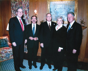 L-R: Former U.S. Senator John D. Rockefeller, former West Virginia Governor Bob Wise, John Elliot, Fonda Elliot and former President Bill Clinton.